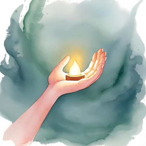 Mein Angebot entdecken – Coaching, das Licht ins Dunkel bringt Hand hält brennende Kerze vor farbigem Hintergrund – Symbol für Orientierung und Licht auf Deinem Weg